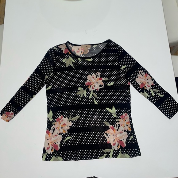 Vintage y2k i.e. floral & polka dot pattern sheer long sleeve top - Picture 2 of 4